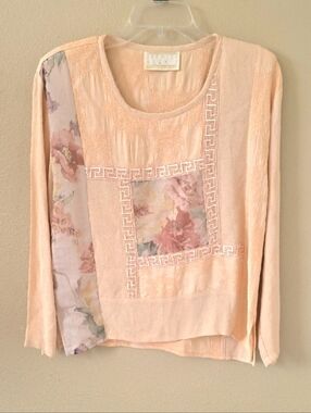 Spencer Alexis Vintage Pink Mixed Media Floral Blouse - Size 4